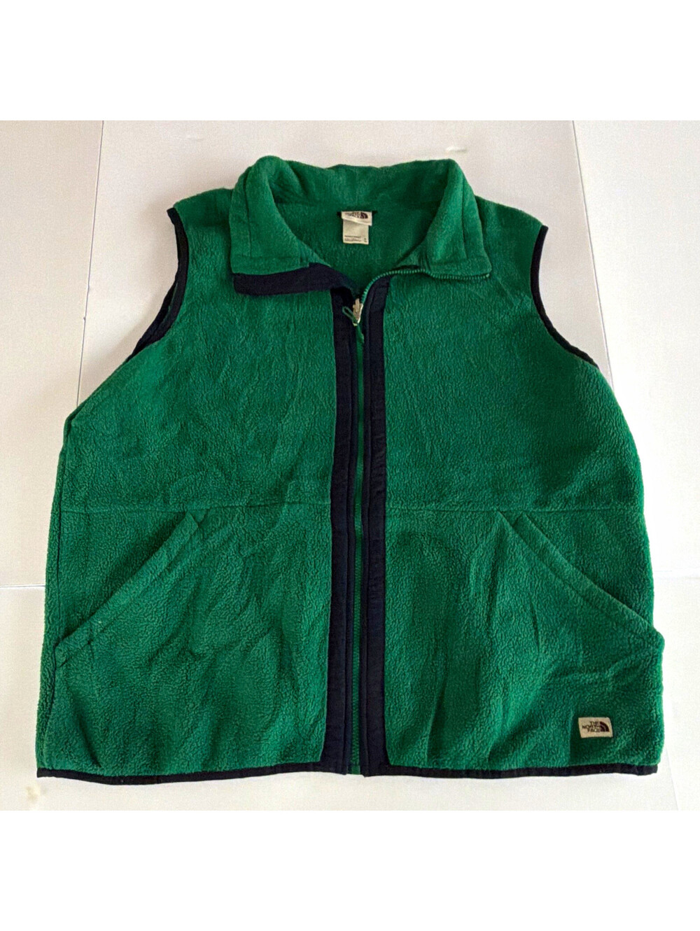 The North Face Men's Green Solid Full Zip Stand-Up Collar Logo Vest Size XL